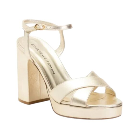 STUART WEITZMAN Light Gold Made In Spain Leather Dayna Platform Sandals - Picture 1 of 2
